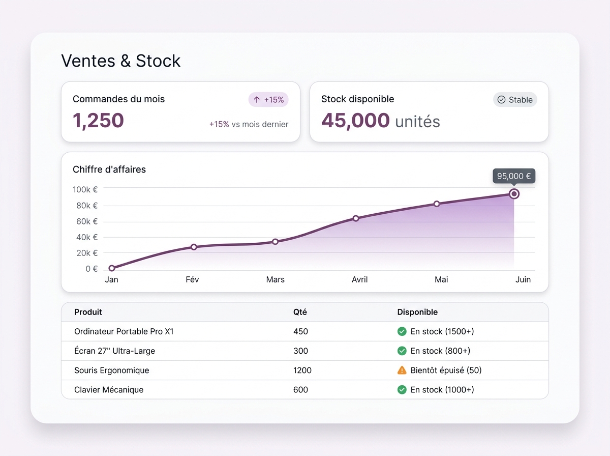 Tableau de bord ventes et stock Odoo